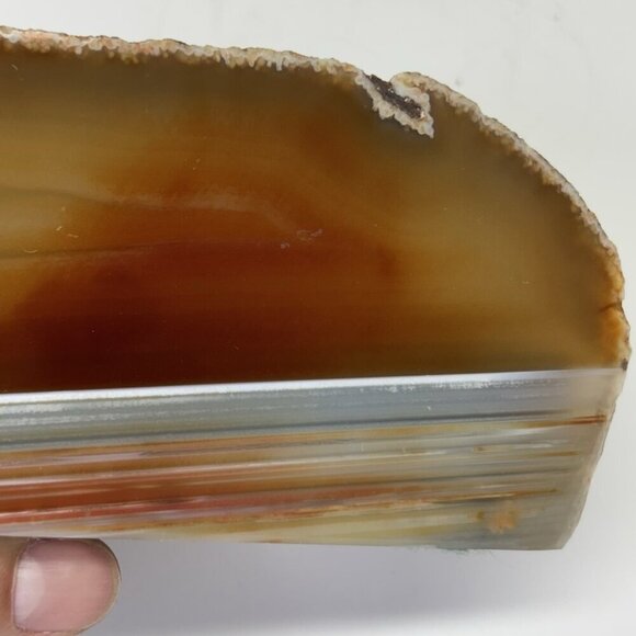Vintage Large Heavy Amber Agate Geode End Slice Polished Stone Banded Crystal - Picture 14 of 15